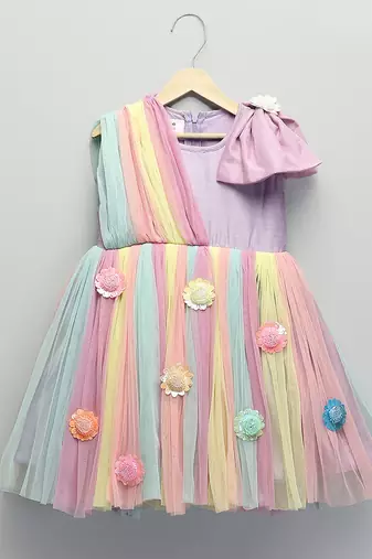 Multicolor printed organza dress