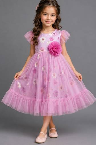 Pink printed net dress