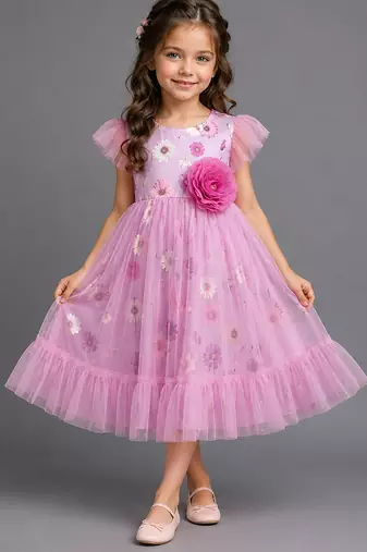 Pink printed net dress
