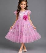 Pink printed net dress