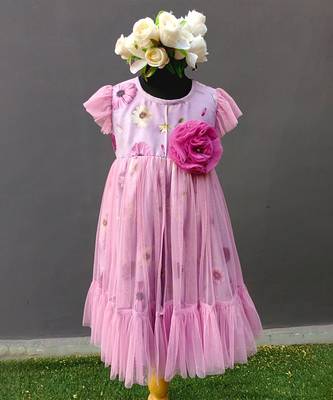 Pink printed net dress 3
