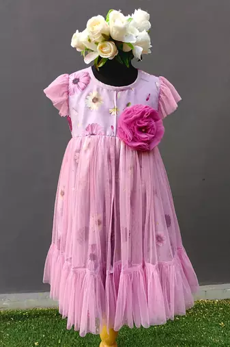 Pink printed net dress
