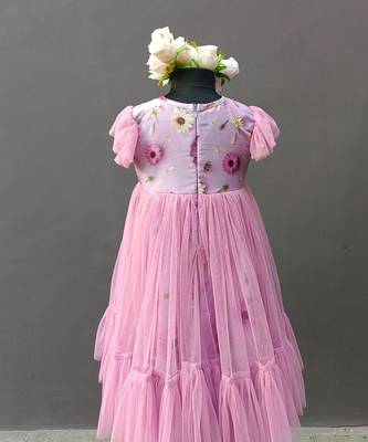 Pink printed net dress 4