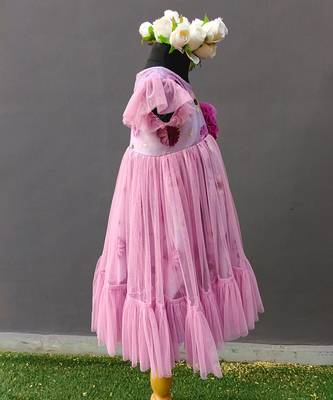 Pink printed net dress 5