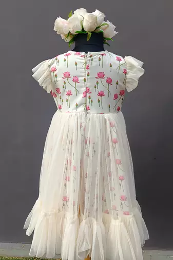 Off white printed net dress