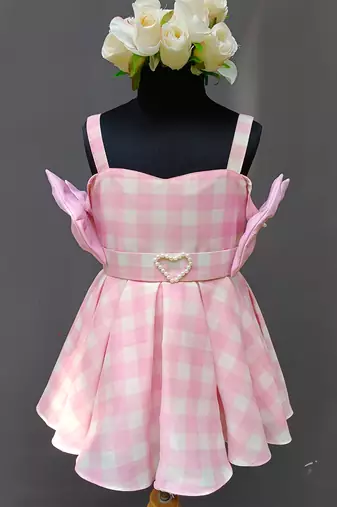 Baby pink woven cotton dress