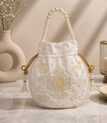 off white pearl embroidered potli bag