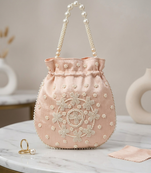 pastel peach pearl embroidered potli bag 