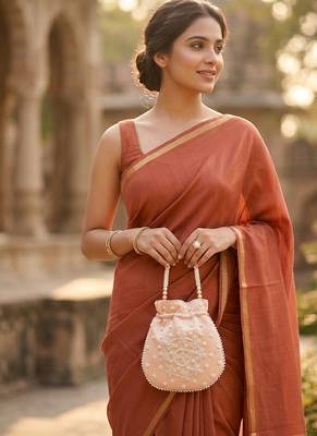pastel peach pearl embroidered potli bag  2