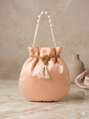 pastel peach pearl embroidered potli bag  3