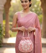 light pink peach pearl embroidered potli bag 