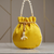 yellow peach pearl embroidered potli bag 