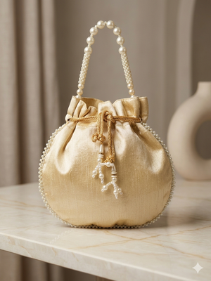 cream peach pearl embroidered potli bag  3