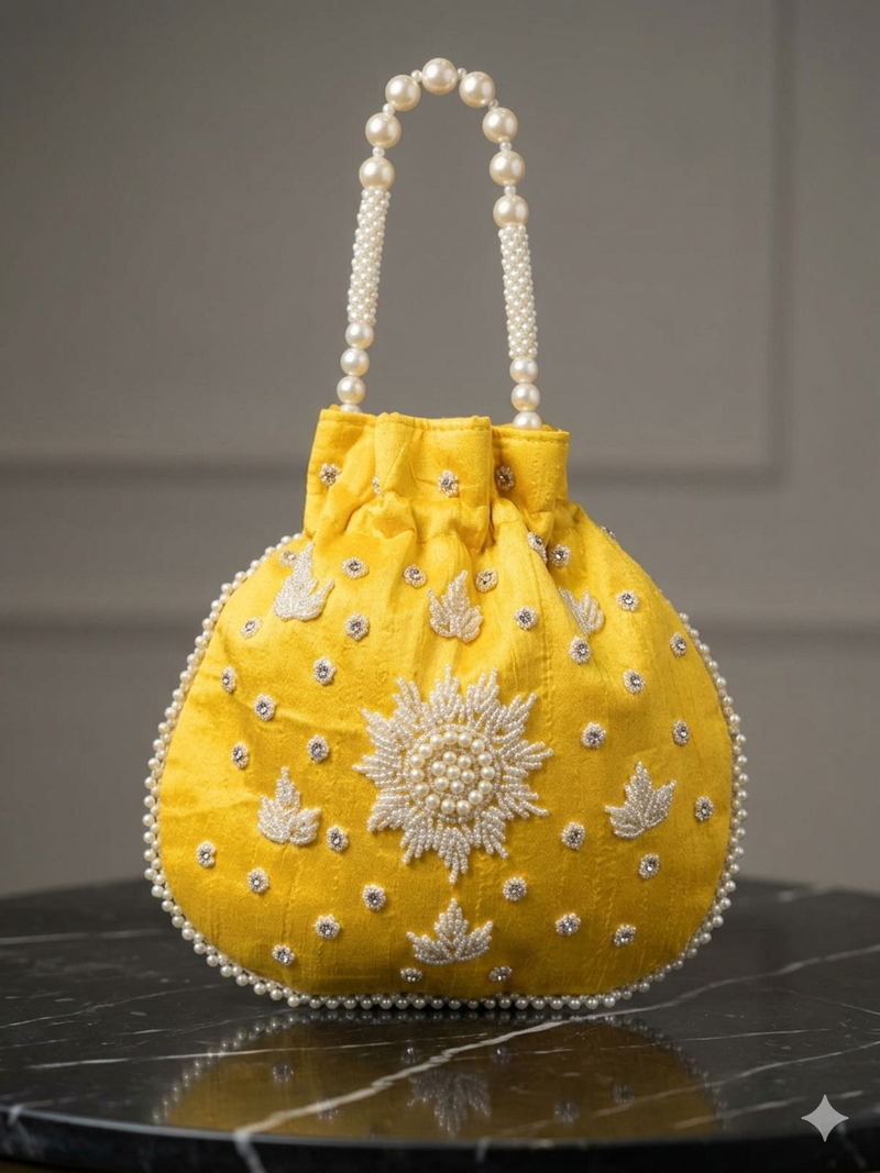  yellow handcrafted potli bag