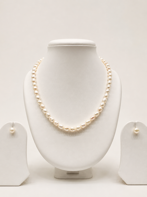 Real & Natural Single Line Pearl Necklace Set made with fresh water pearls Jewellery 1