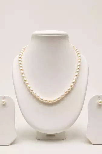 Real & Natural Single Line Pearl Necklace Set made with fresh water pearls Jewellery