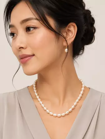 Real & Natural Single Line Pearl Necklace Set made with fresh water pearls Jewellery