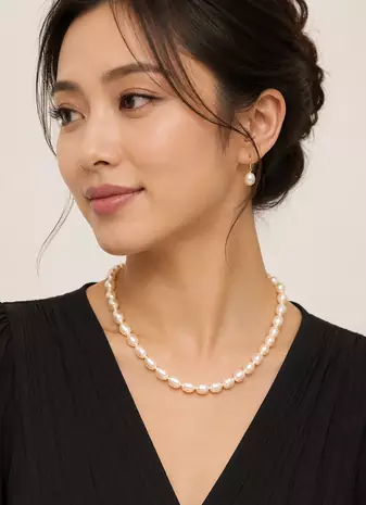 Real & Natural Single Line Pearl Necklace Set made with fresh water pearls Jewellery