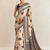 Beige printed satin saree with blouse piece
