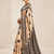 Beige printed satin saree with blouse piece