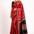 Red printed satin saree with blouse piece