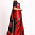 Red printed satin saree with blouse piece