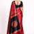 Red printed satin saree with blouse piece