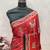 Red printed satin saree with blouse piece