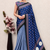 Blue printed satin saree with blouse piece