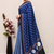 Blue printed satin saree with blouse piece