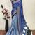 Blue printed satin saree with blouse piece