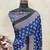 Blue printed satin saree with blouse piece