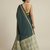 Teal printed satin saree with blouse piece
