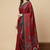 Red printed satin saree with blouse piece
