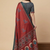 Red printed satin saree with blouse piece
