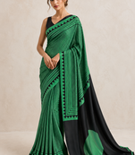Green printed satin saree with blouse piece