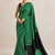 Green printed satin saree with blouse piece