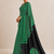 Green printed satin saree with blouse piece
