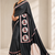 Black printed satin saree with blouse piece