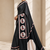 Black printed satin saree with blouse piece