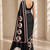 Black printed satin saree with blouse piece