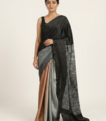 Black printed satin saree with blouse piece