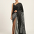 Black printed satin saree with blouse piece