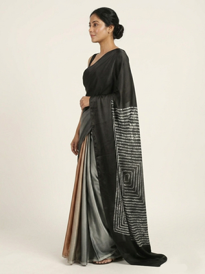 Black printed satin saree with blouse piece 2