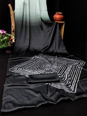 Black printed satin saree with blouse piece 4