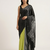 Black printed satin saree with blouse piece
