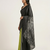 Black printed satin saree with blouse piece