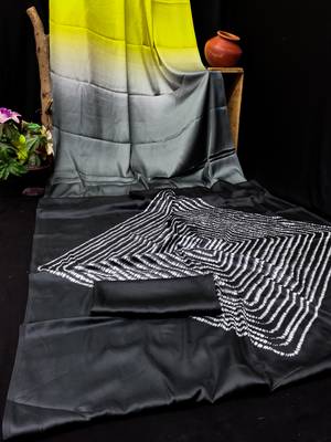 Black printed satin saree with blouse piece 4