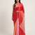 Red printed satin saree with blouse piece