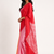 Red printed satin saree with blouse piece